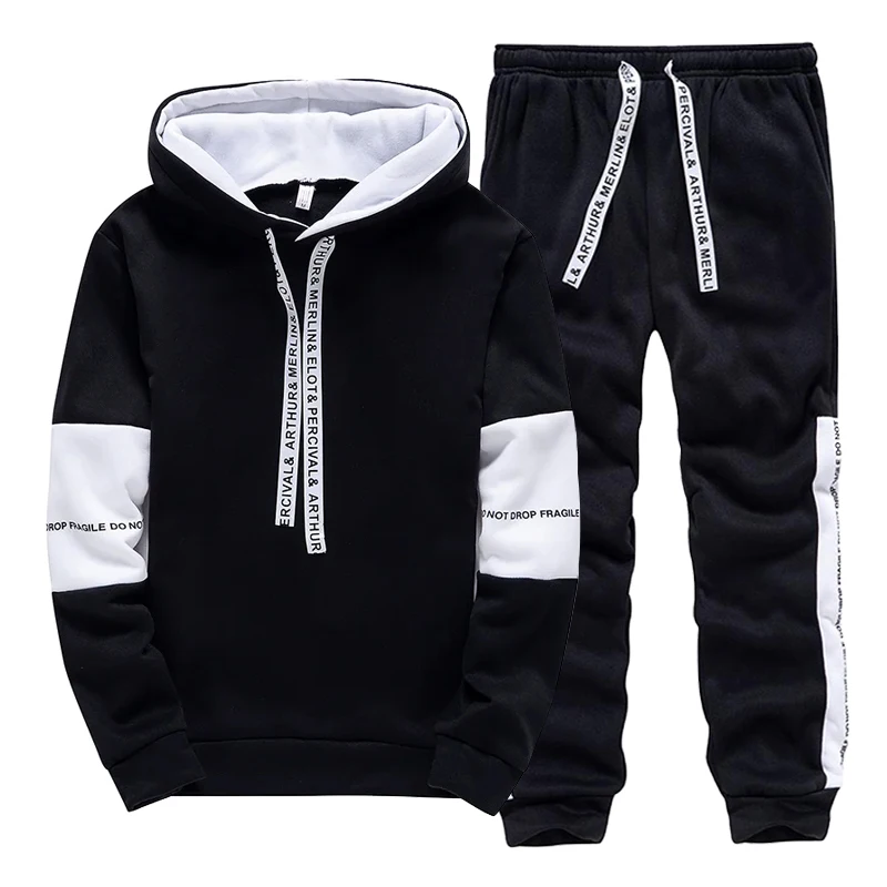Winter Clothing Fashion - Schwarz-Weißer Herren-Trainingsanzug Mode Lässige Kapuzen-Sweatshirts Outdoor-Sport