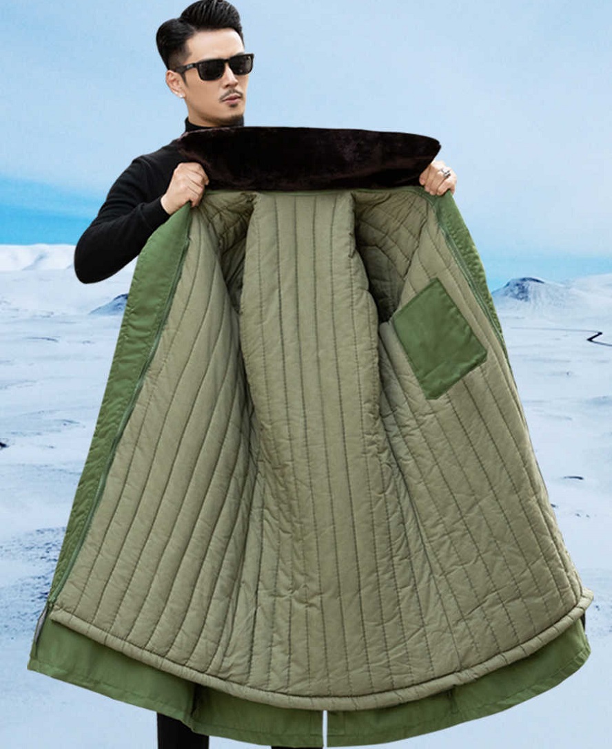 Yellow Winter Clothing - Damen Samt-Langjacke Kältebeständiger Gelb-Grüner Mantel Russland