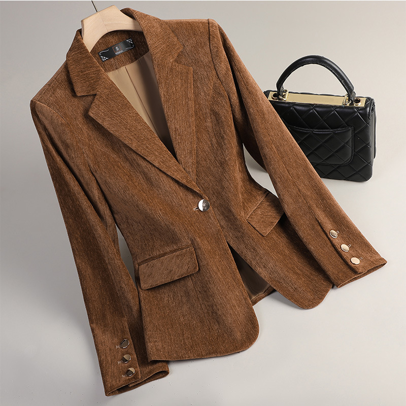 Yellow Winter Clothing - Gelbgoldener Samt-Blazer für Damen, Herbst-Winter, Freizeitanzüge,