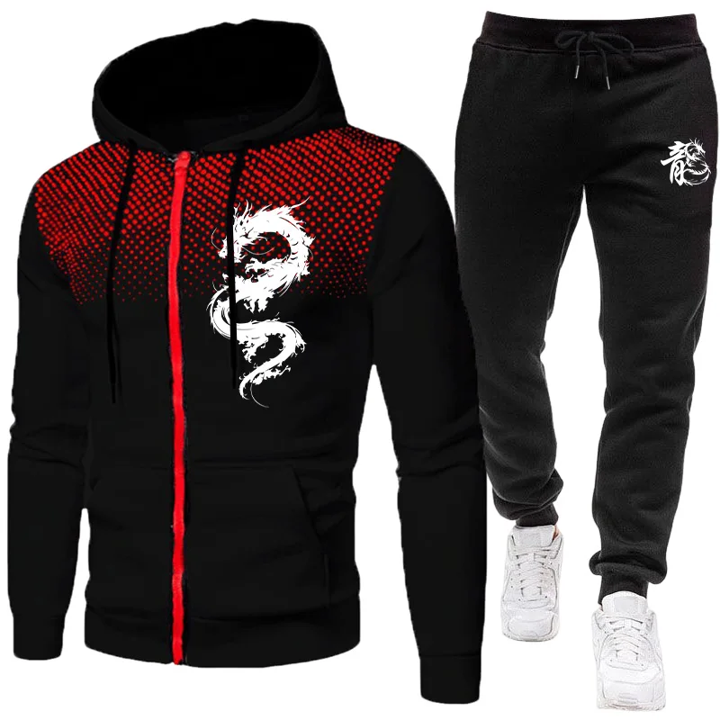 Winter Clothing Fashion - Herren Paris Drachenmuster Mode-Print-Set Zweiteiliges Set