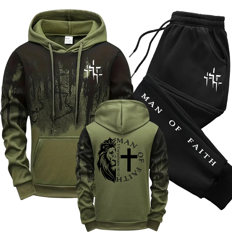 Winter Clothing For Men - Man of Faith Muster Herren-Set Kapuzenpullover