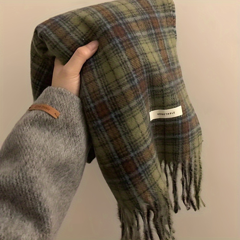 Vintage Grün Plaid Quaste Scha – Cashmere Scarf Wrap Bewertung und Preis