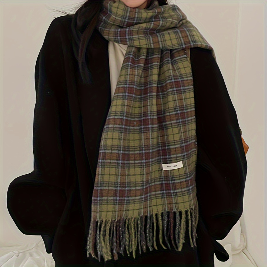 Vintage Grün Plaid Quaste Scha – Cashmere Scarf Wrap Bewertung und Preis
