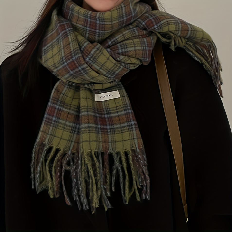 Vintage Grün Plaid Quaste Scha – Cashmere Scarf Wrap Bewertung und Preis