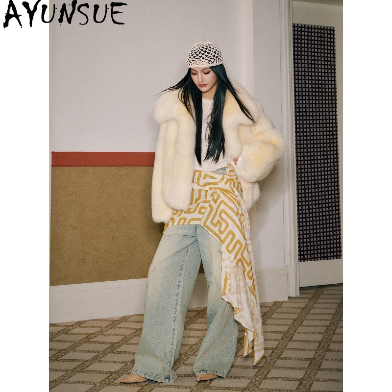 AYUNSUE Echt Fox Pelz Mäntel F – Yellow Winter Clothing Bewertung und Preis